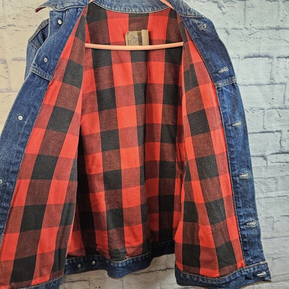 Vintage Plain Pockets Men's Denim Trucker Jacket Sz LXT USA Made Vtg - Picture 6 of 8